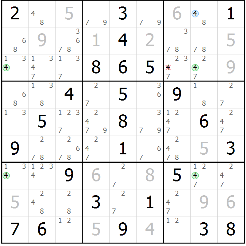 Position des candidats pour la solution de la Gr 49 page 52 du magazine de sudoku Virtuose n° 108