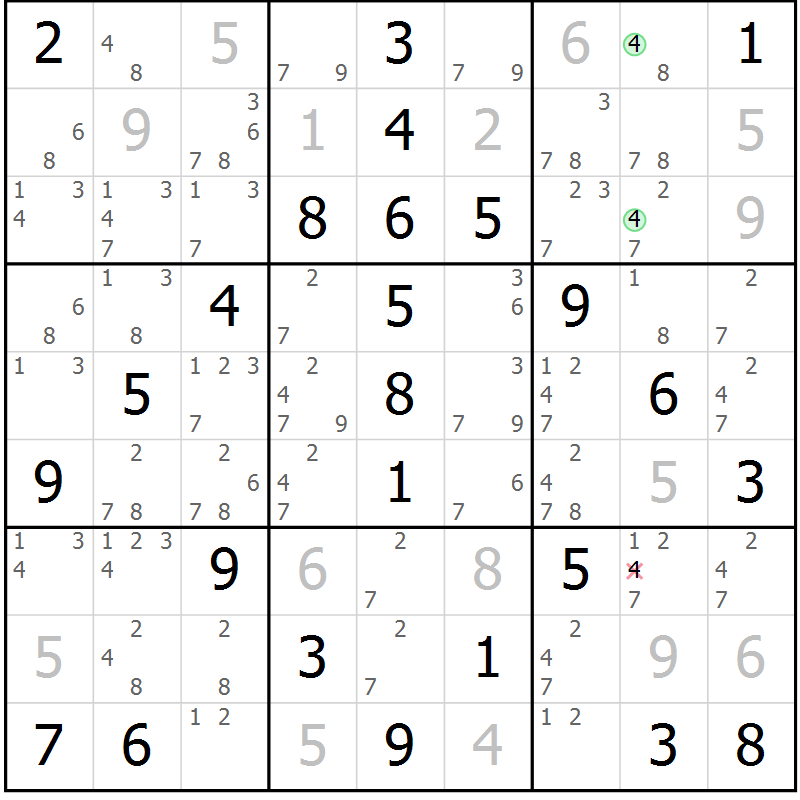 Position des candidats pour la solution de la Gr 49 page 52 du magazine de sudoku Virtuose n° 108