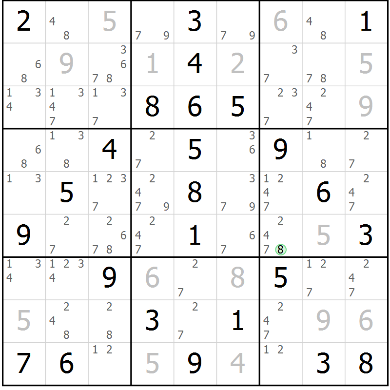 Position des candidats pour la solution de la Gr 49 page 52 du magazine de sudoku Virtuose n° 108