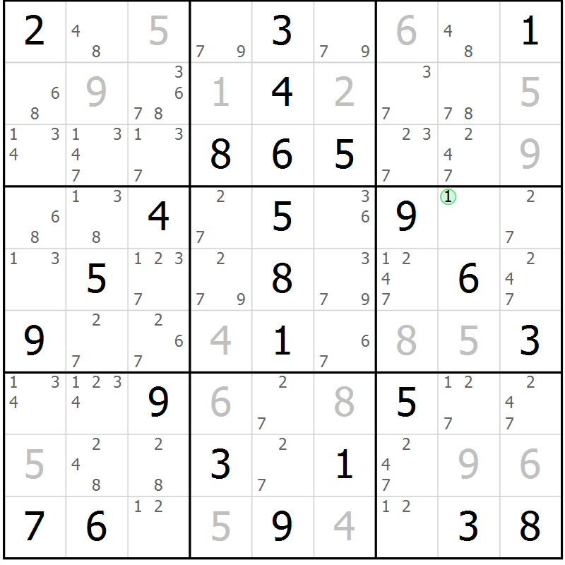 Position des candidats pour la solution de la Gr 49 page 52 du magazine de sudoku Virtuose n° 108