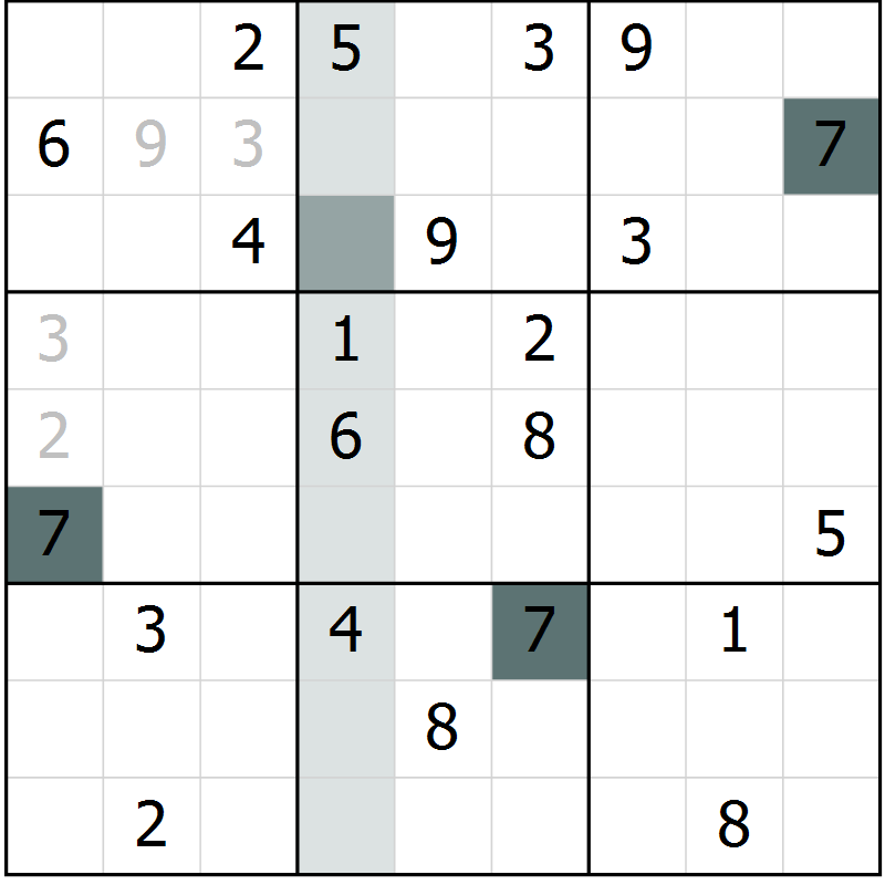 Position des candidats pour la solution de la Gr 5 page 8 du magazine de sudoku Virtuose n° 108