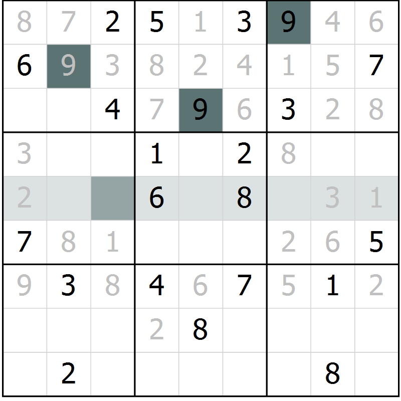 Position des candidats pour la solution de la Gr 5 page 8 du magazine de sudoku Virtuose n° 108