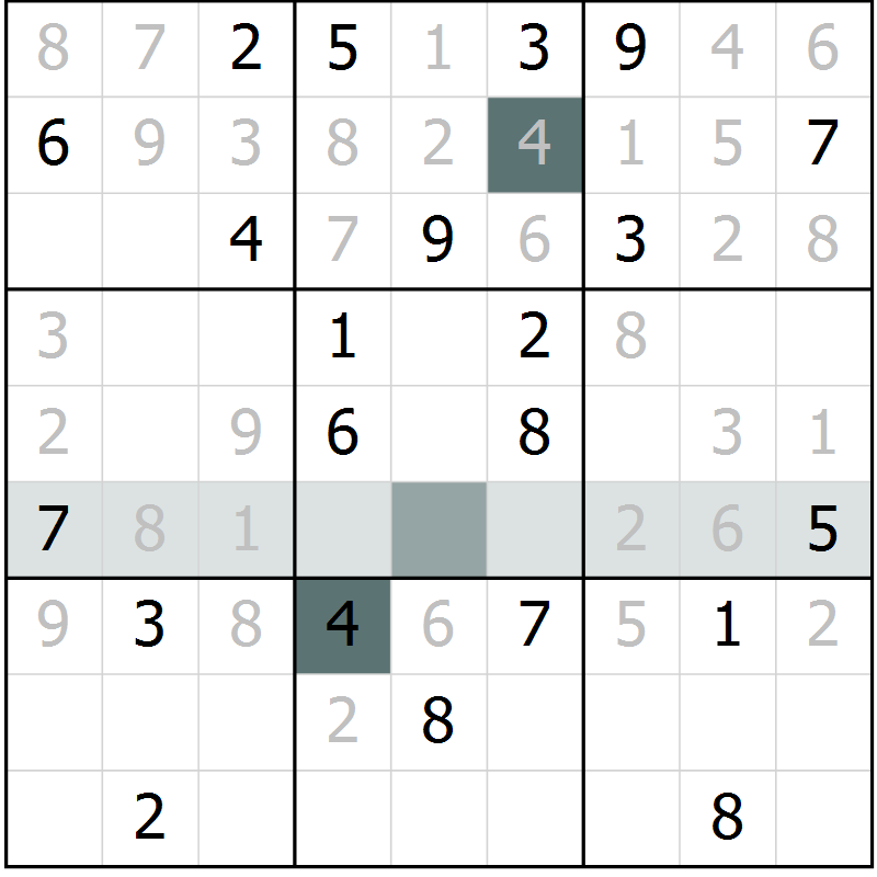 Position des candidats pour la solution de la Gr 5 page 8 du magazine de sudoku Virtuose n° 108