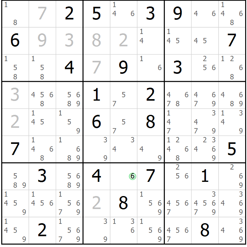 Position des candidats pour la solution de la Gr 5 page 8 du magazine de sudoku Virtuose n° 108