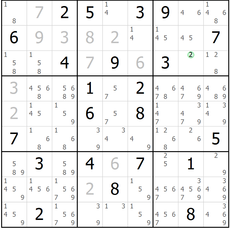 Position des candidats pour la solution de la Gr 5 page 8 du magazine de sudoku Virtuose n° 108