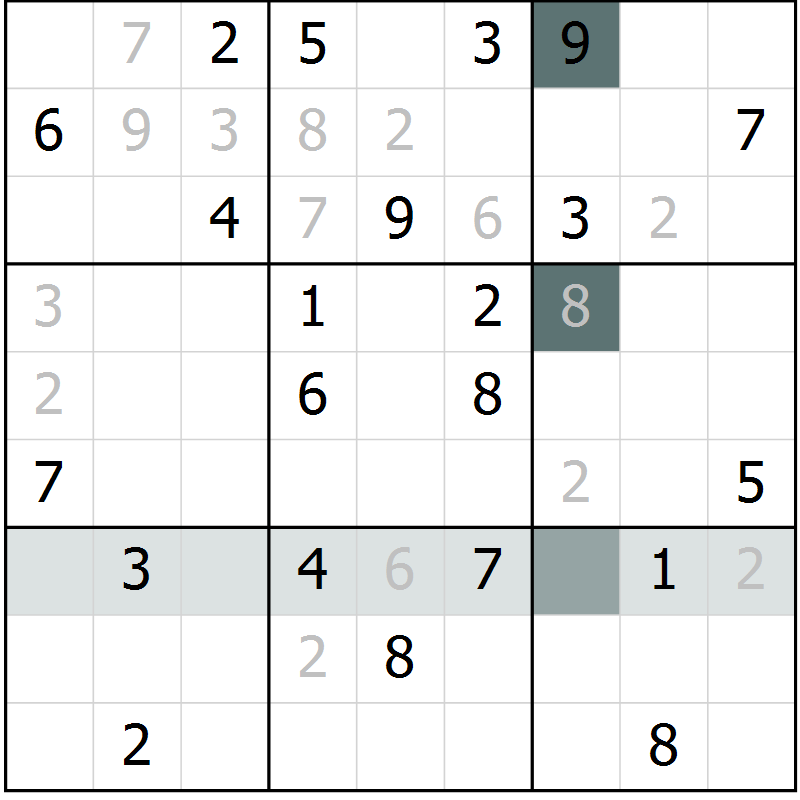 Position des candidats pour la solution de la Gr 5 page 8 du magazine de sudoku Virtuose n° 108