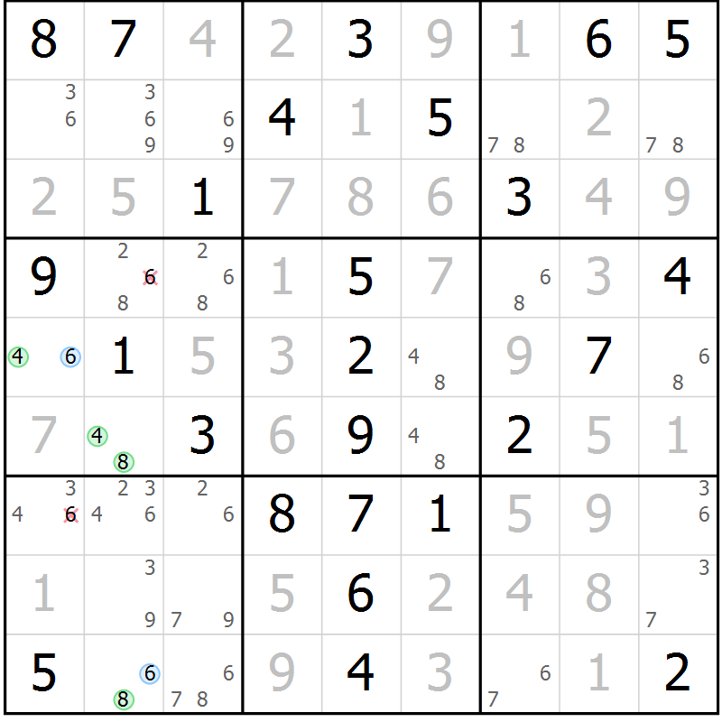 Position des candidats pour la solution de la Gr 50 page 53 du magazine de sudoku Virtuose n° 108