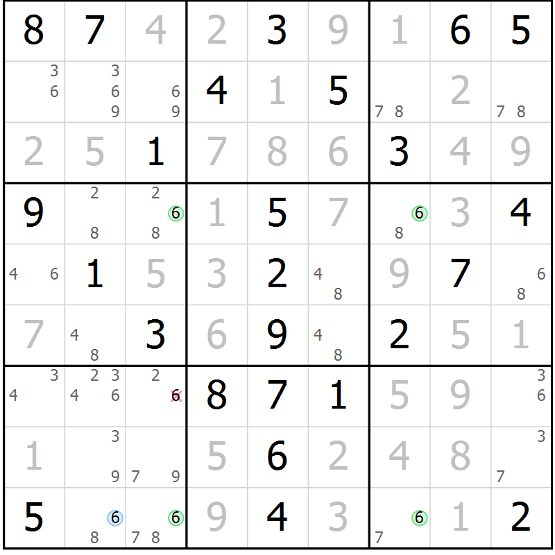 Position des candidats pour la solution de la Gr 50 page 53 du magazine de sudoku Virtuose n° 108