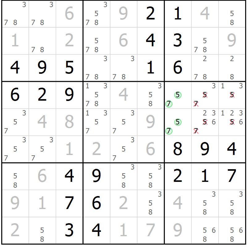 Position des candidats pour la solution de la Gr 51 page 54 du magazine de sudoku Virtuose n° 108