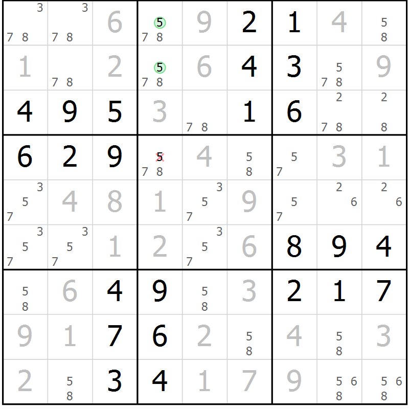 Position des candidats pour la solution de la Gr 51 page 54 du magazine de sudoku Virtuose n° 108