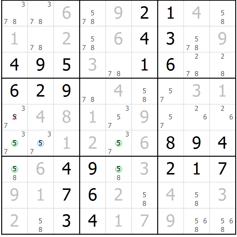 Position des candidats pour la solution de la Gr 51 page 54 du magazine de sudoku Virtuose n° 108
