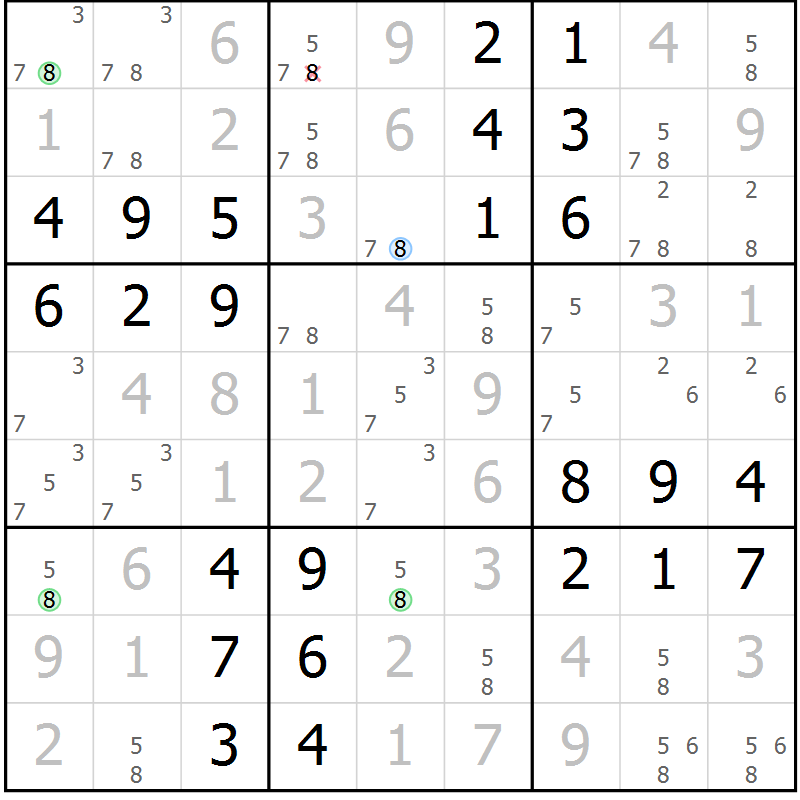 Position des candidats pour la solution de la Gr 51 page 54 du magazine de sudoku Virtuose n° 108