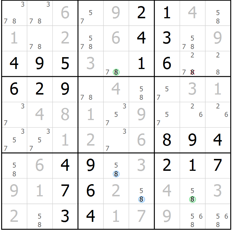 Position des candidats pour la solution de la Gr 51 page 54 du magazine de sudoku Virtuose n° 108