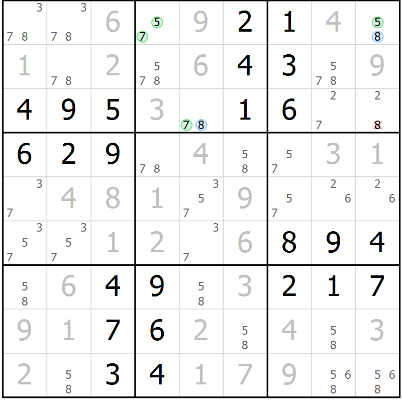Position des candidats pour la solution de la Gr 51 page 54 du magazine de sudoku Virtuose n° 108