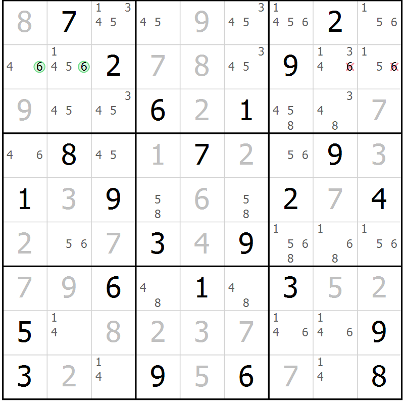 Position des candidats pour la solution de la Gr 52 page 55 du magazine de sudoku Virtuose n° 108