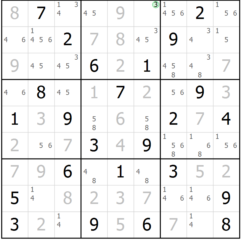 Position des candidats pour la solution de la Gr 52 page 55 du magazine de sudoku Virtuose n° 108