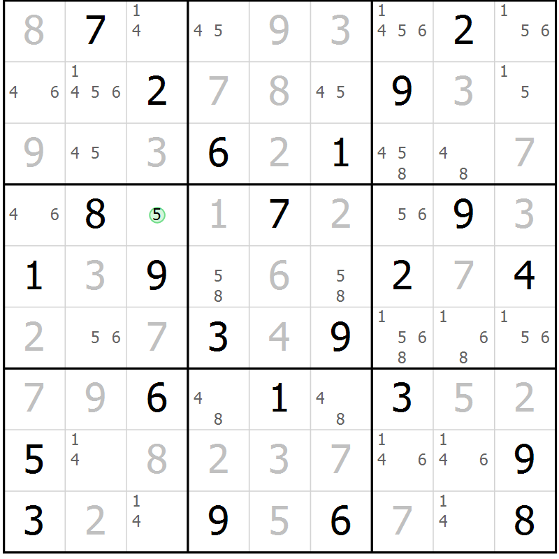 Position des candidats pour la solution de la Gr 52 page 55 du magazine de sudoku Virtuose n° 108