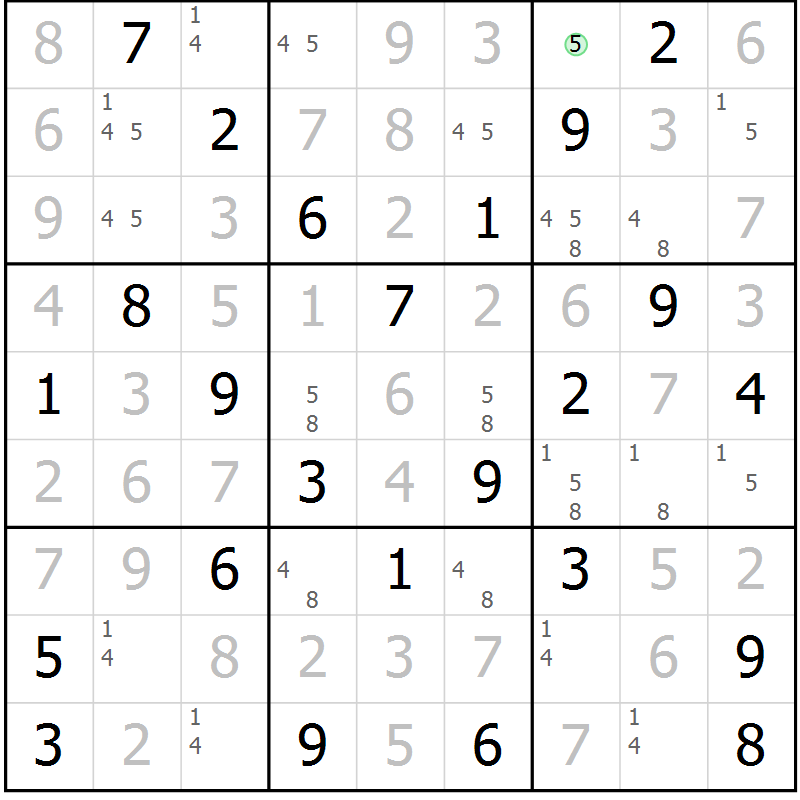 Position des candidats pour la solution de la Gr 52 page 55 du magazine de sudoku Virtuose n° 108