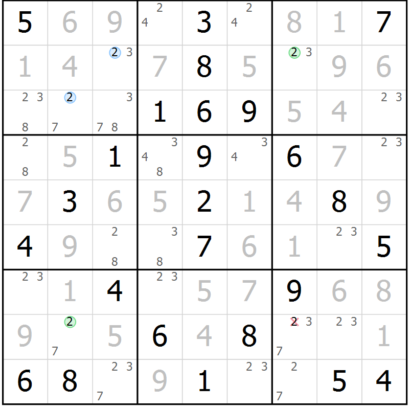 Position des candidats pour la solution de la Gr 53 page 56 du magazine de sudoku Virtuose n° 108