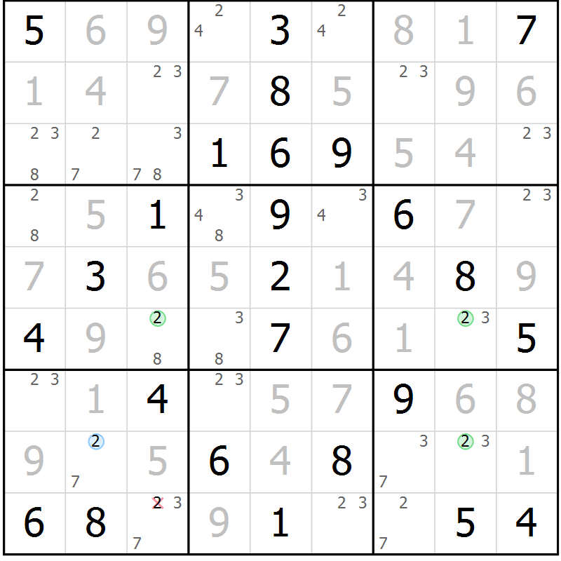 Position des candidats pour la solution de la Gr 53 page 56 du magazine de sudoku Virtuose n° 108