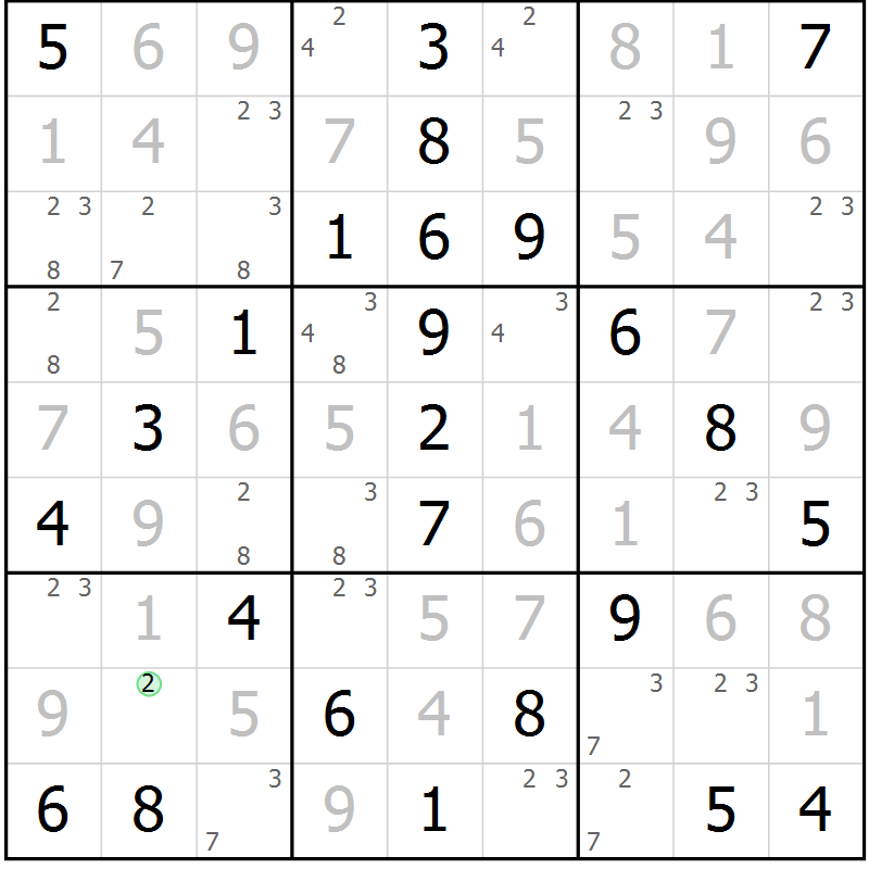 Position des candidats pour la solution de la Gr 53 page 56 du magazine de sudoku Virtuose n° 108