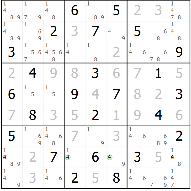 Position des candidats pour la solution de la Gr 54 page 57 du magazine de sudoku Virtuose n° 108