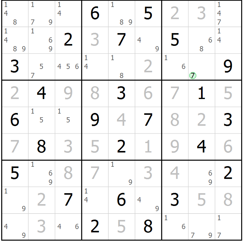 Position des candidats pour la solution de la Gr 54 page 57 du magazine de sudoku Virtuose n° 108