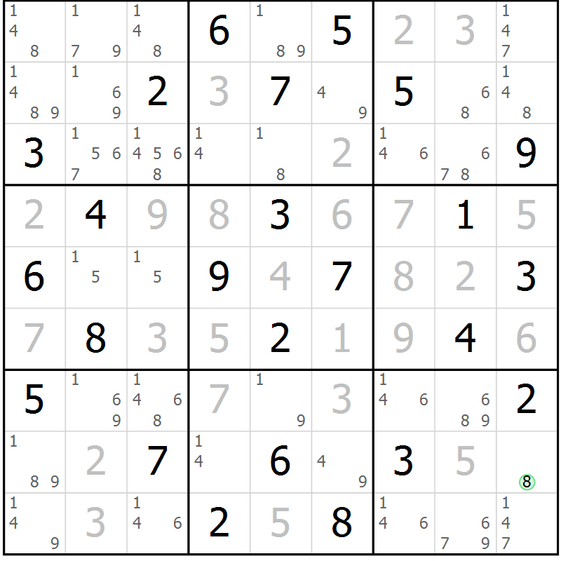 Position des candidats pour la solution de la Gr 54 page 57 du magazine de sudoku Virtuose n° 108