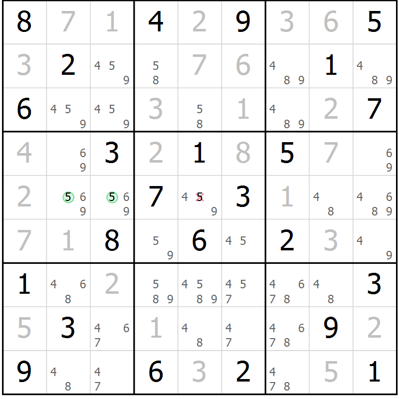 Position des candidats pour la solution de la Gr 55 page 58 du magazine de sudoku Virtuose n° 108