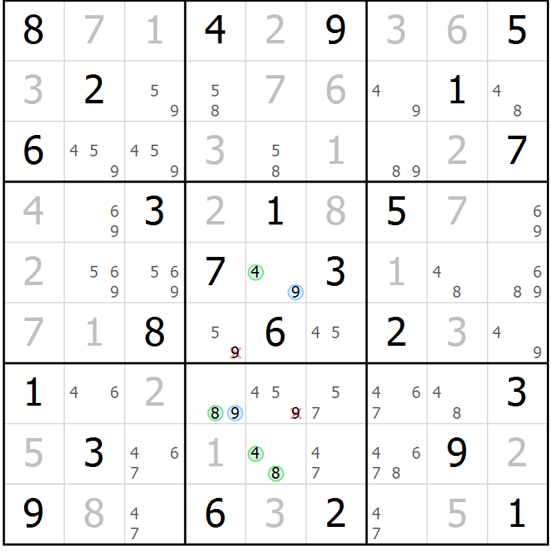 Position des candidats pour la solution de la Gr 55 page 58 du magazine de sudoku Virtuose n° 108