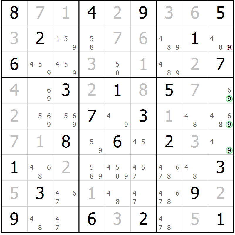Position des candidats pour la solution de la Gr 55 page 58 du magazine de sudoku Virtuose n° 108