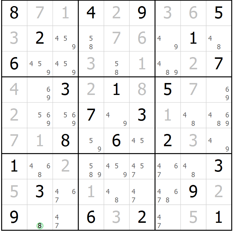 Position des candidats pour la solution de la Gr 55 page 58 du magazine de sudoku Virtuose n° 108