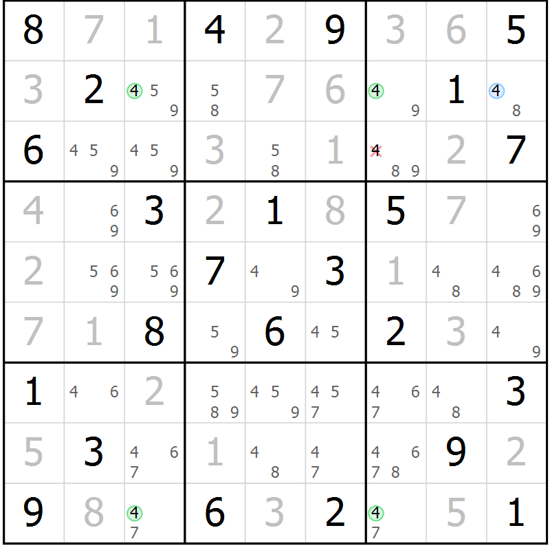 Position des candidats pour la solution de la Gr 55 page 58 du magazine de sudoku Virtuose n° 108