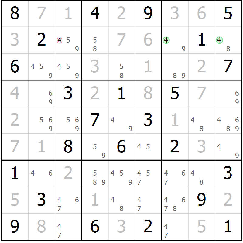 Position des candidats pour la solution de la Gr 55 page 58 du magazine de sudoku Virtuose n° 108