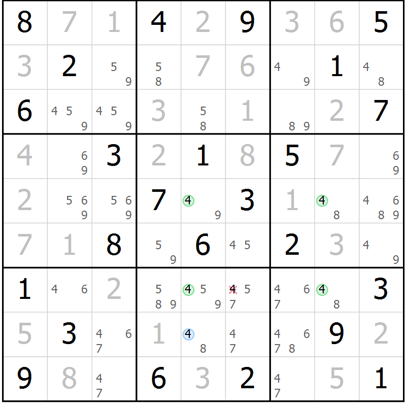 Position des candidats pour la solution de la Gr 55 page 58 du magazine de sudoku Virtuose n° 108