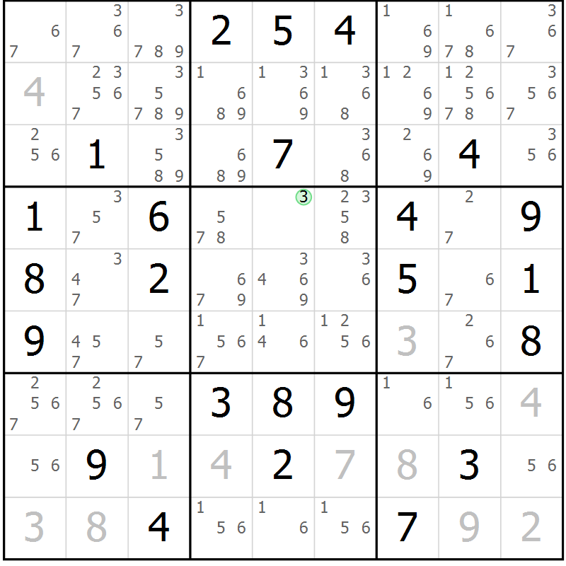 Position des candidats pour la solution de la Gr 56 page 59 du magazine de sudoku Virtuose n° 108