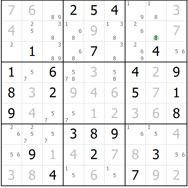 Position des candidats pour la solution de la Gr 56 page 59 du magazine de sudoku Virtuose n° 108