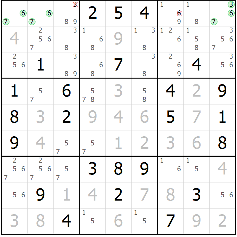 Position des candidats pour la solution de la Gr 56 page 59 du magazine de sudoku Virtuose n° 108