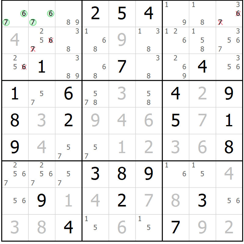 Position des candidats pour la solution de la Gr 56 page 59 du magazine de sudoku Virtuose n° 108