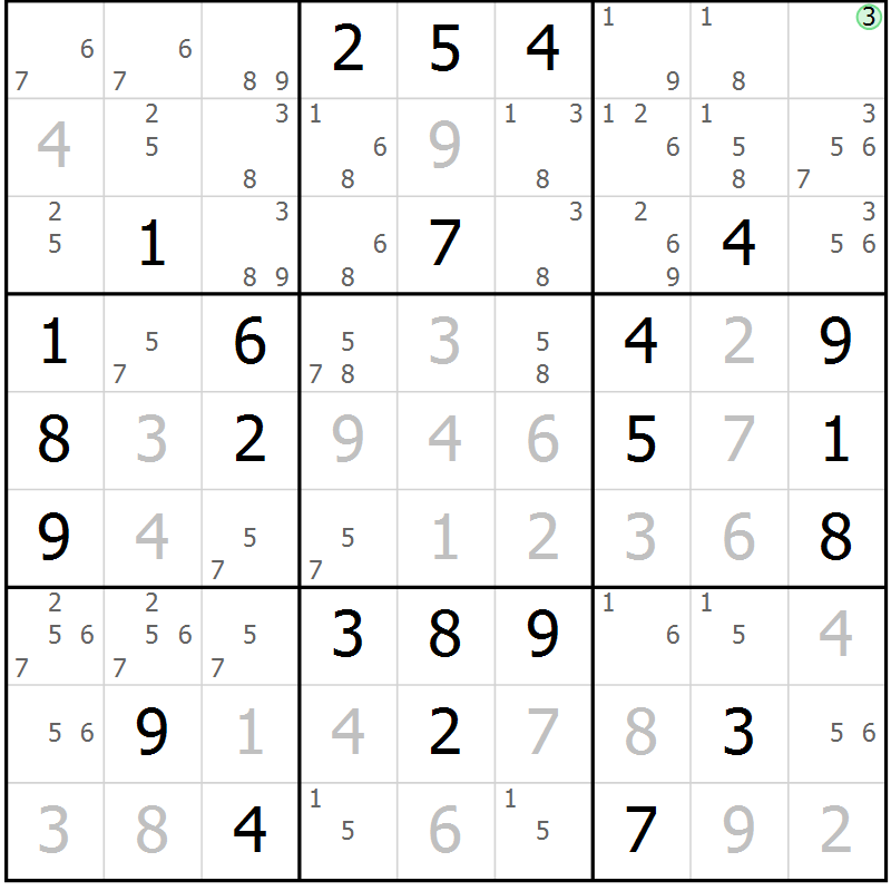 Position des candidats pour la solution de la Gr 56 page 59 du magazine de sudoku Virtuose n° 108
