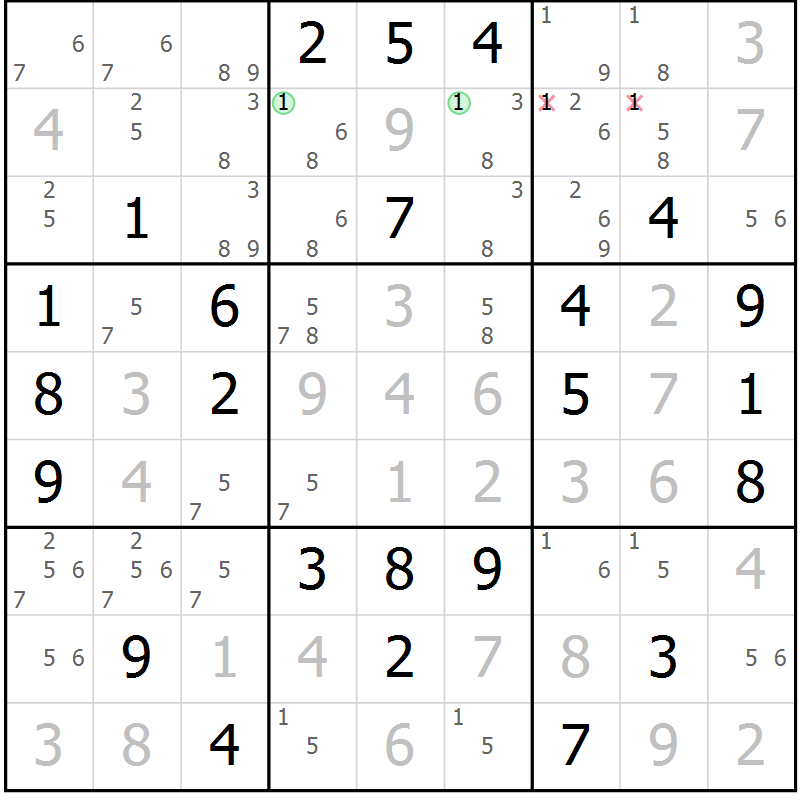 Position des candidats pour la solution de la Gr 56 page 59 du magazine de sudoku Virtuose n° 108
