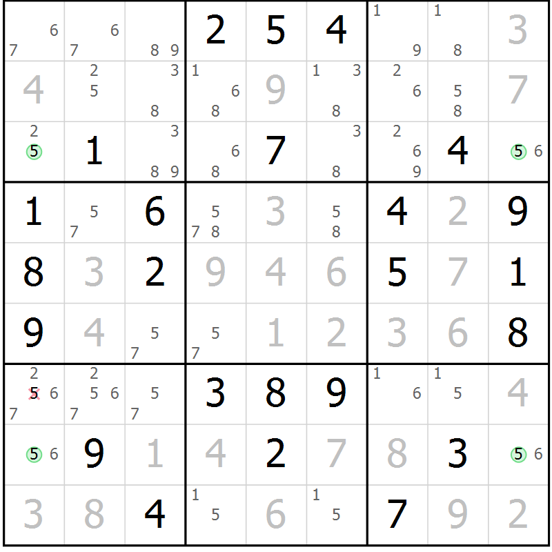 Position des candidats pour la solution de la Gr 56 page 59 du magazine de sudoku Virtuose n° 108