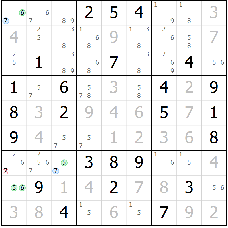 Position des candidats pour la solution de la Gr 56 page 59 du magazine de sudoku Virtuose n° 108