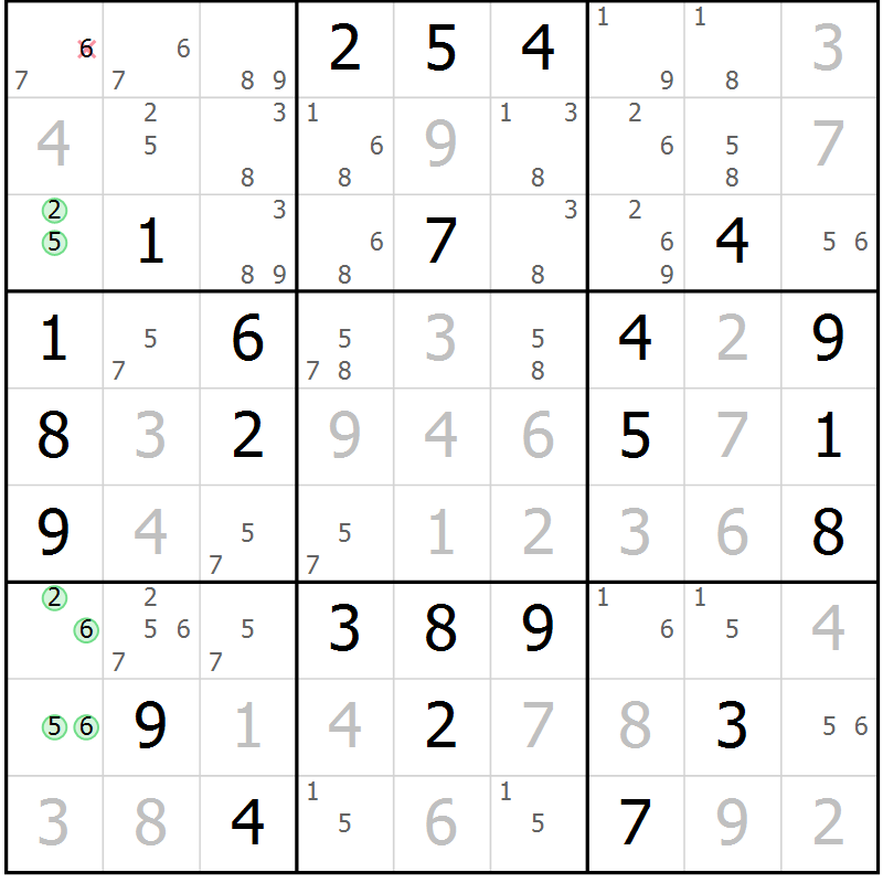 Position des candidats pour la solution de la Gr 56 page 59 du magazine de sudoku Virtuose n° 108