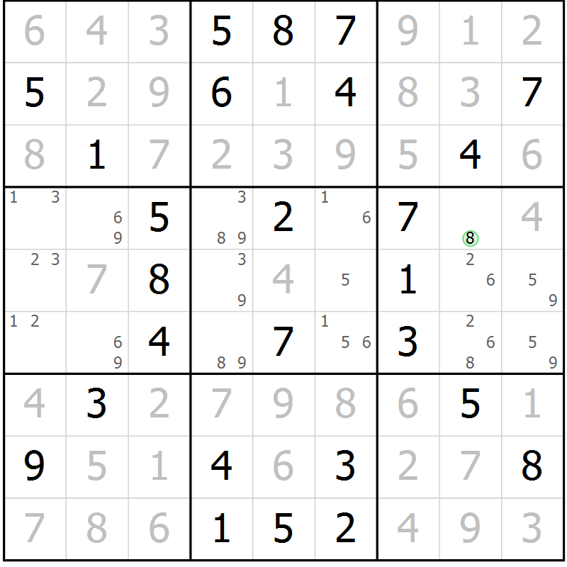 Position des candidats pour la solution de la Gr 57 page 60 du magazine de sudoku Virtuose n° 108