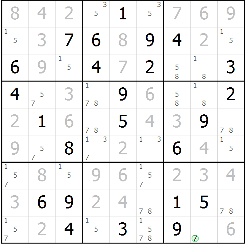 Position des candidats pour la solution de la Gr 58 page 61 du magazine de sudoku Virtuose n° 108