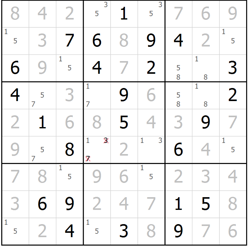 Position des candidats pour la solution de la Gr 58 page 61 du magazine de sudoku Virtuose n° 108