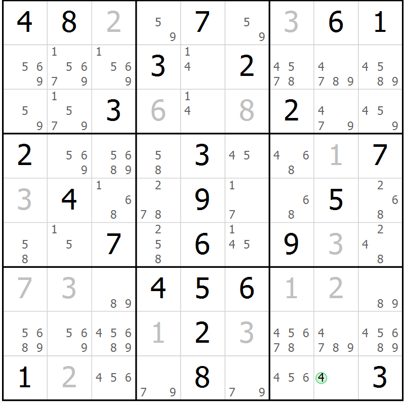Position des candidats pour la solution de la Gr 59 page 62 du magazine de sudoku Virtuose n° 108