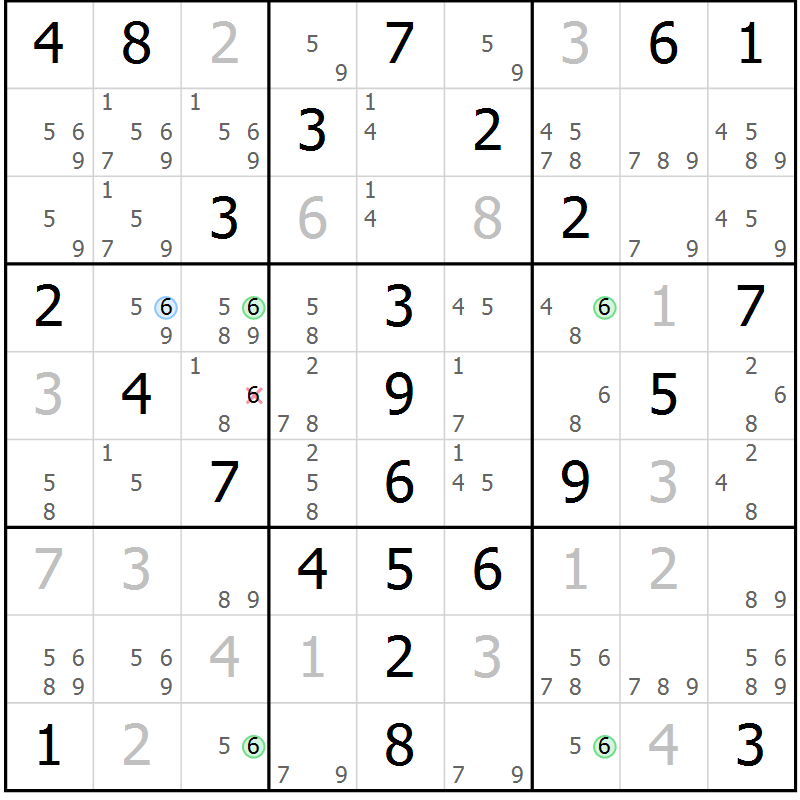 Position des candidats pour la solution de la Gr 59 page 62 du magazine de sudoku Virtuose n° 108