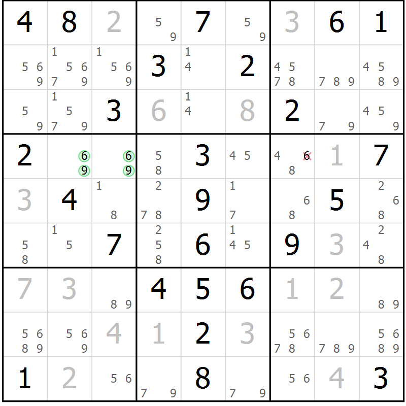 Position des candidats pour la solution de la Gr 59 page 62 du magazine de sudoku Virtuose n° 108